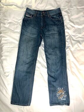 Vintage Y2K Diesel Dragon Embroidery Baggy Mens Jeans - Rare! Size 32